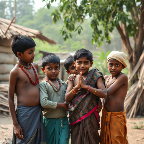 Indian Village Boys Enjoying Playtime Together