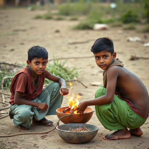 Indian Village Boys Enjoying a Game