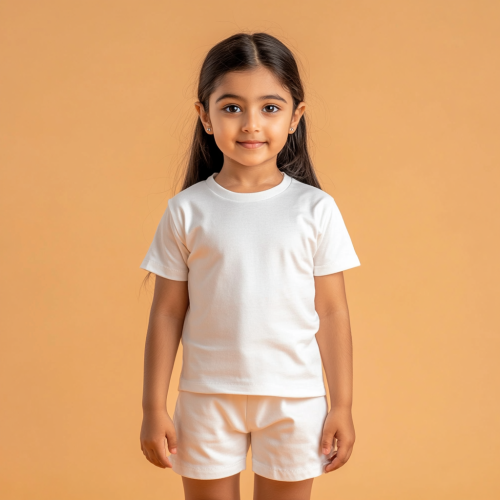 Indian girl in white outfit with smooth hair standing Indian girl in white outfit with smooth hair standing