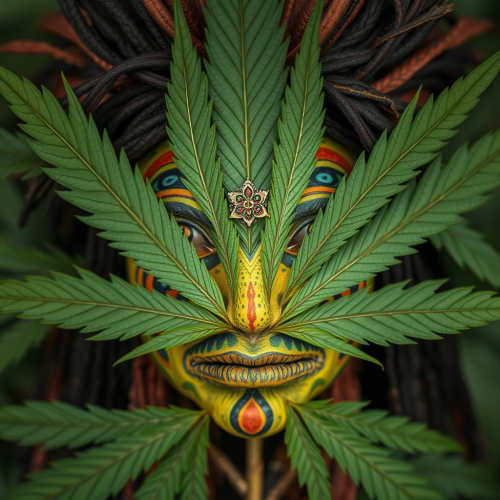 Indigenous Faces on Trippy Hemp Leaves