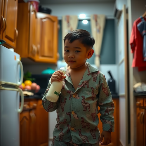 Indonesian Boy Drinking Weight Gain Milk at Night