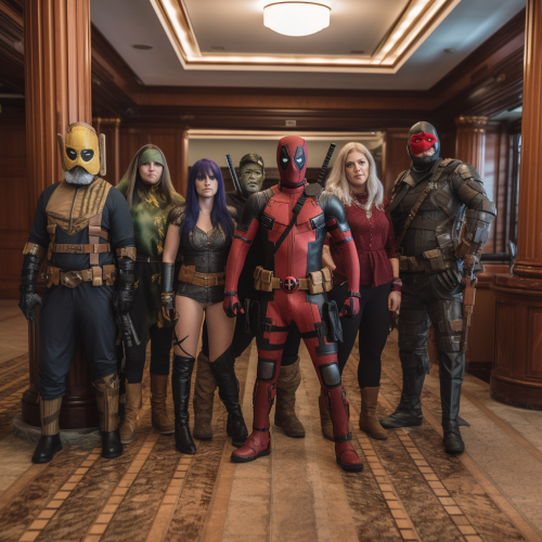 Indoor Group Photo of Cosplay Superheroes Gathering