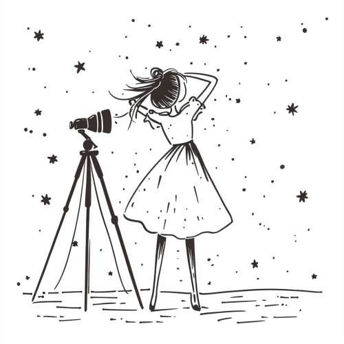 Line Drawing of Influencer dancing in front of tripod with stars