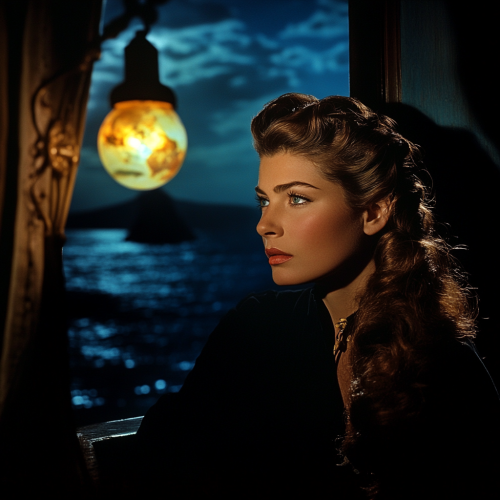 Ingrid Bergman at Gaslight movie set, cozy cabin