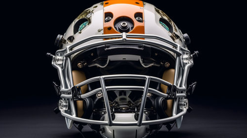 Inside a football helmet: dramatic hyper realistic image