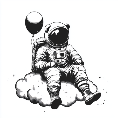 Inspirational bear logo: astronaut bear on cloud with balloon.