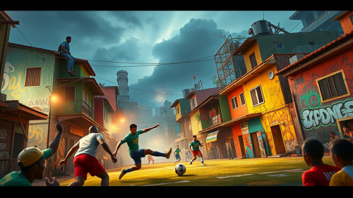 Intense Street Football Match in Brazilian Favela Intense Street Football Match in Brazilian Favela
