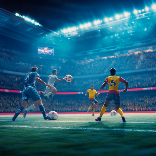 Intense football video game poster captures thrilling action.