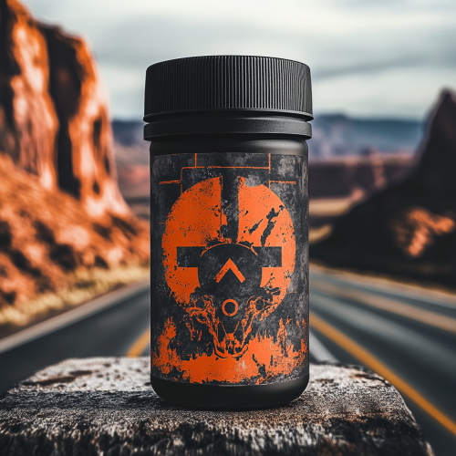 Intense pre workout label in a dystopian world theme.