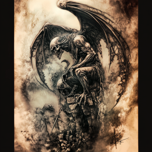 Intense tattoo design with gargoyle and Angel of Death.