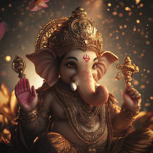 Intricate Lord Ganesha depiction with festive decorations. Intricate Lord Ganesha depiction with festive decorations.