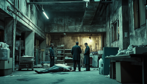 Investigating a crime scene in a gritty neighborhood.