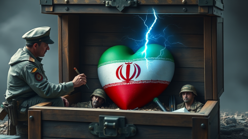 Iranian Soldiers Crafting a Heart Struck by Lightning