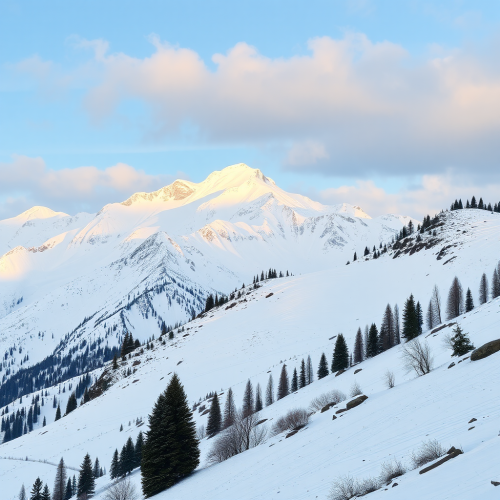 Islamic frames decorate snowy mountain slopes beautifully.