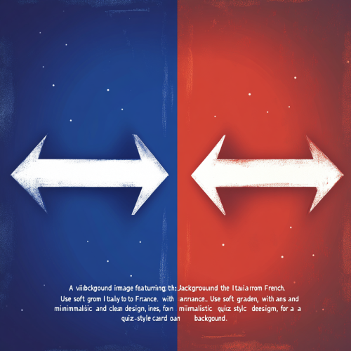 Italy and France flags, arrows, minimalistic design, vibrant background.
