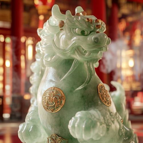 Jade Pi Xiu sculpture in front of Chinese temple