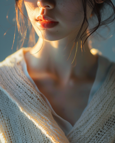 Japanese Girl in White Cardigan, Soft Light Portrait