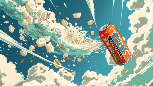 Japanese beer and gyoza dumpling flying in manga sky. Japanese beer and gyoza dumpling flying in manga sky.