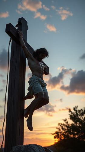 Jesus Bleeding on The Cross at Dusk