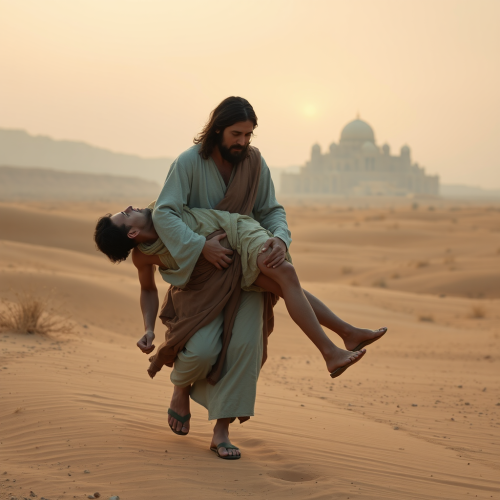 Jesus Carrying a Wounded Man in the Desert