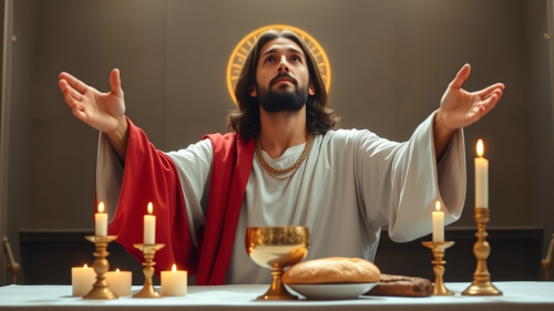 Jesus Celebrating Holy Qurbana Alone, Looking Upwards