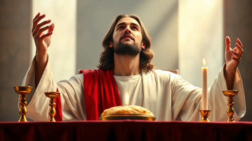 Jesus Celebrating Holy Qurbana with Bread and Wine