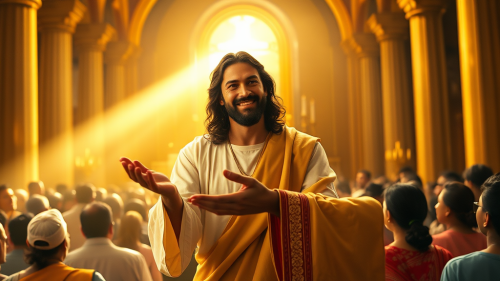 Jesus Christ brings hope and healing to crowd.