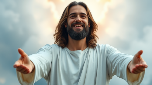 Jesus Smiling in White Heaven, Cinematic 4K Jesus Smiling in White Heaven, Cinematic 4K