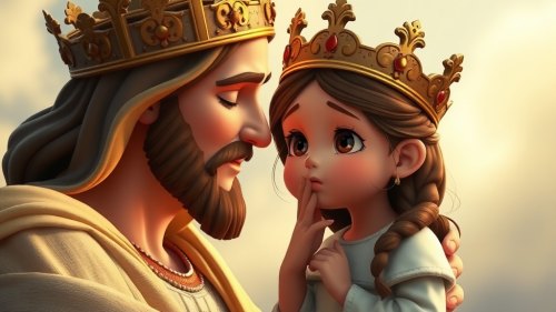 Jesus with crown and blood drops, kisses sad girl Jesus with crown and blood drops, kisses sad girl