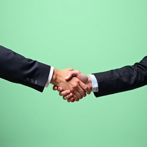 Job Candidate Handshake with Recruiter on Green Backdrop