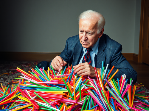 Joe Biden laughs with colorful straws