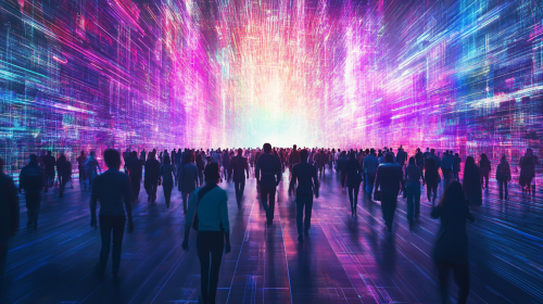 Journey to Future: Crowd Walks to Illuminated Horizon