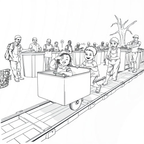 Joyful Children at Playground with Rail Cart System