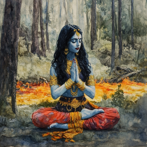 Kali Maa Meditates in Forest by Fire