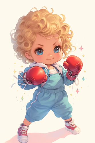 Kawaii Girl in Boxing Gloves, Elegant and Strong