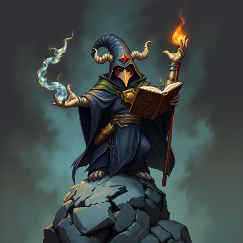 Kenku Wizard Casting Spell on a Boulder