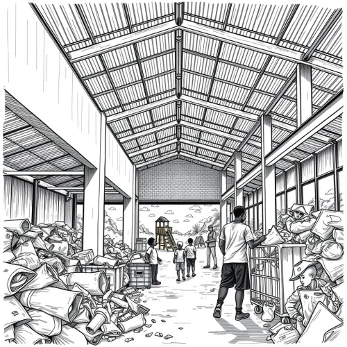 Kids play at waste sorting facility playground.