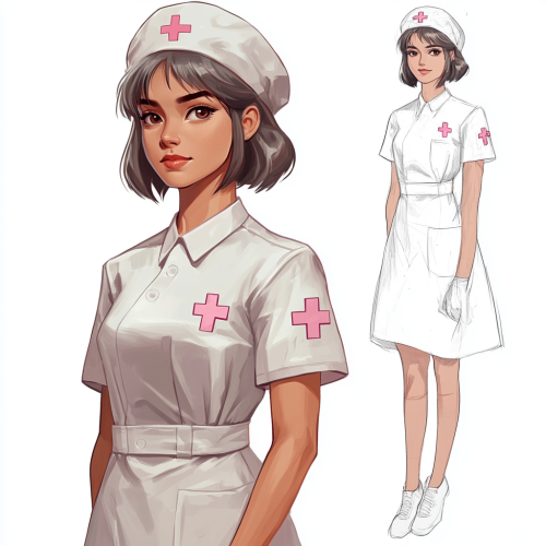 Kind Nurse in Vintage Inspired Uniform with Pink Cross
