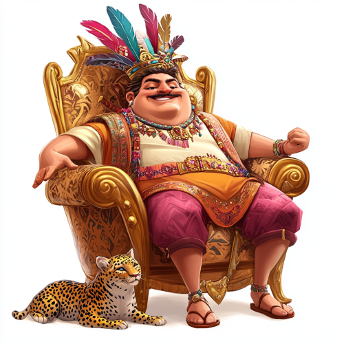 King on Golden Throne with Leopard in Pixar Style 