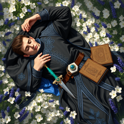 Knight in Ottoman Attire Resting in Flowery Bed