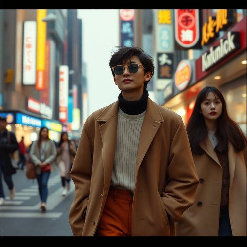 Korean Street Fashion in Vibrant Urban Setting