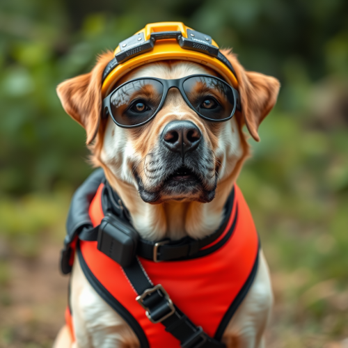 Labrador in Construction Gear Playing Game