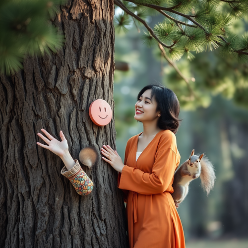 Lady Chatting with Pine Tree in Fantasy World