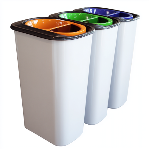 Large smart trash can with four paths for categories. Large smart trash can with four paths for categories.