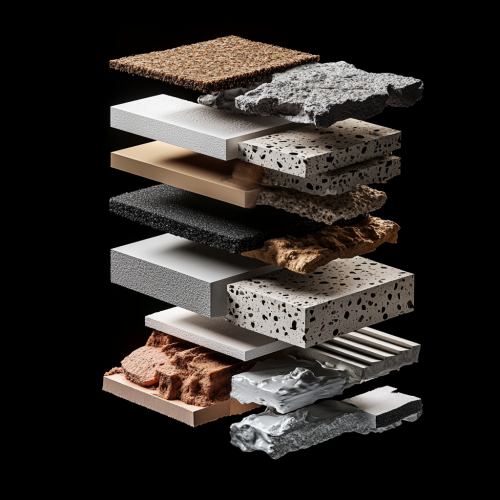 Layers of materials showing textures for wall cladding