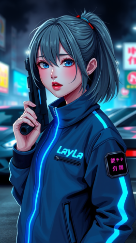 Layla: The Neon-Blue Haired Asian Warrior