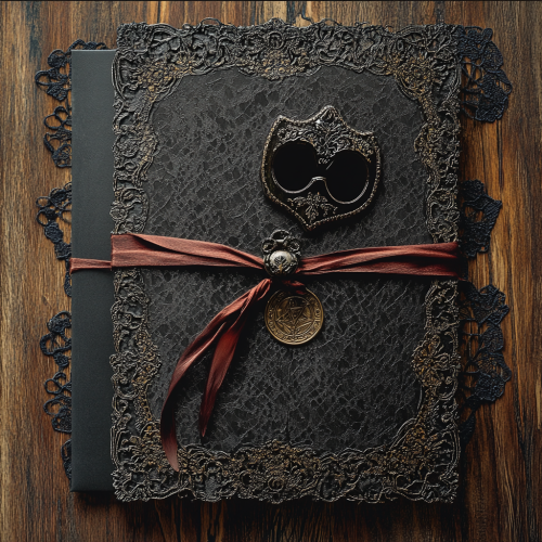 Leather and lace texture with intricate patterns and symbols.