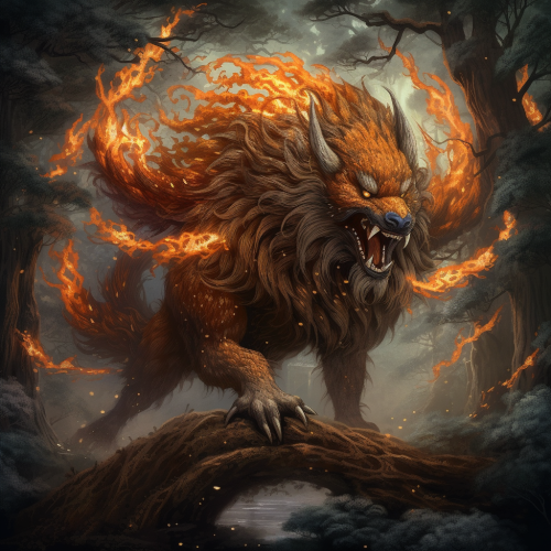 Legendary Dragon-like Nine-Tailed Fox in Enchanted Forest