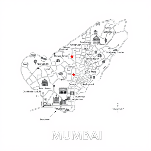 Line Art Map of Mumbai Highlighting Key Locations