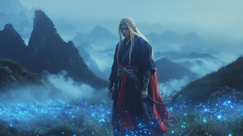 Link in Ethnic Clothes Amidst Dreamy Blue Mountains